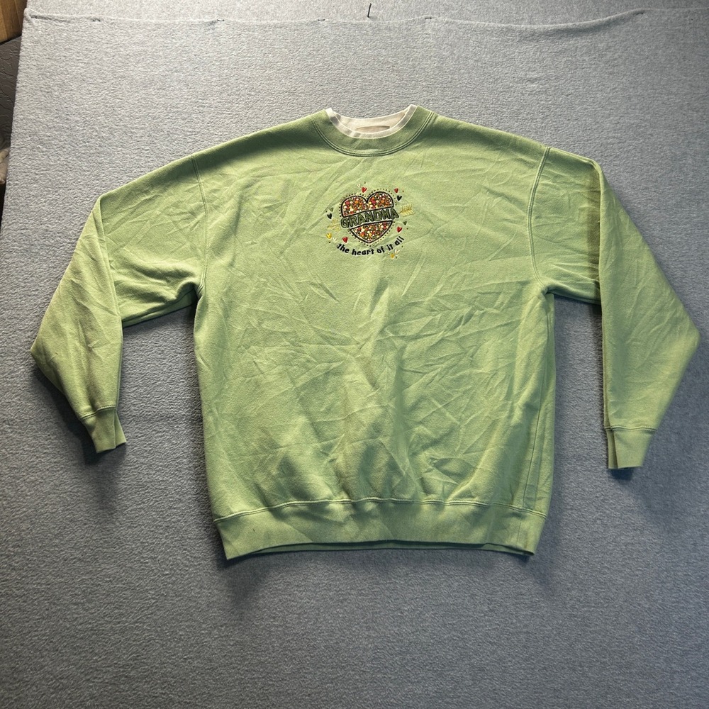 Crewneck Sweatshirt Womens Large Sage Green Embroidered Fleece MC Sportswear